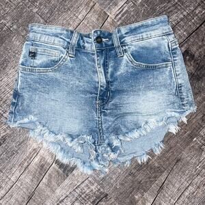 Girls Kancan denim shorts with fringe. size 5/26.